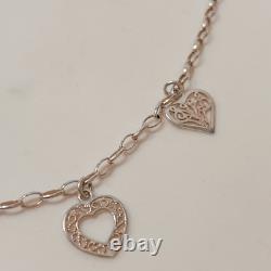 Sterling Silver 925 Heart Charms Filigree Necklace 16.5 Made In Italy 10grams
