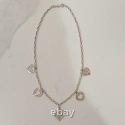 Sterling Silver 925 Heart Charms Filigree Necklace 16.5 Made In Italy 10grams
