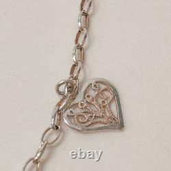 Sterling Silver 925 Heart Charms Filigree Necklace 16.5 Made In Italy 10grams