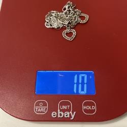 Sterling Silver 925 Heart Charms Filigree Necklace 16.5 Made In Italy 10grams
