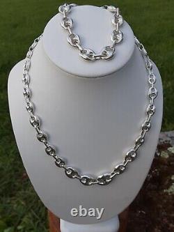 Sterling Silver 925 Mariner Link Necklace And Bracelet Set Made in Italy 47g