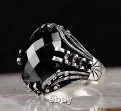 Sterling Silver 925 Men ring with Black Zircon Stone made in TURKEY FREEShipping