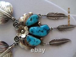 Sterling Silver. 925 Necklance With Leaves And Stones Turquoise. Made In Usa. H