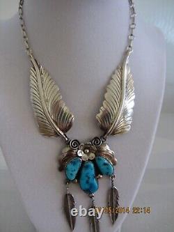 Sterling Silver. 925 Necklance With Leaves And Stones Turquoise. Made In Usa. H