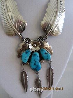 Sterling Silver. 925 Necklance With Leaves And Stones Turquoise. Made In Usa. H