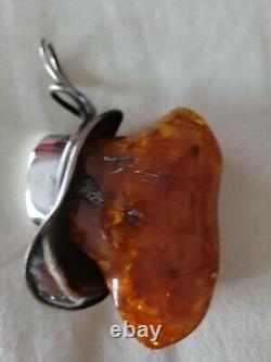 Sterling Silver 925 Pendant Large Baltic Amber 90g made in USA
