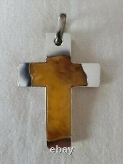 Sterling Silver 925 Pendant cross with natural baltic amber made in USA