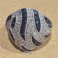 Sterling Silver 925 Ring Diamond Black White Stones Size 7 Made in India