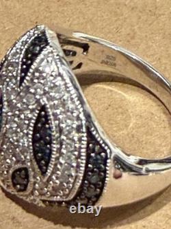 Sterling Silver 925 Ring Diamond Black White Stones Size 7 Made in India