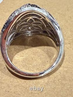 Sterling Silver 925 Ring Diamond Black White Stones Size 7 Made in India