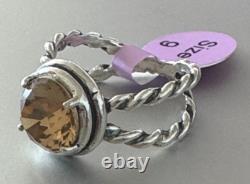 Sterling Silver 925 Twisted Ring W Round Cut Citrine Made in Israel Size 9