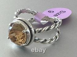 Sterling Silver 925 Twisted Ring W Round Cut Citrine Made in Israel Size 9