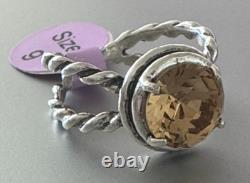 Sterling Silver 925 Twisted Ring W Round Cut Citrine Made in Israel Size 9