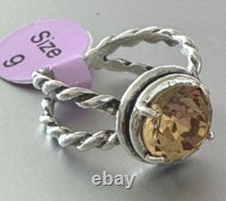 Sterling Silver 925 Twisted Ring W Round Cut Citrine Made in Israel Size 9