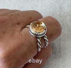Sterling Silver 925 Twisted Ring W Round Cut Citrine Made in Israel Size 9