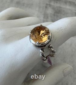 Sterling Silver 925 Twisted Ring W Round Cut Citrine Made in Israel Size 9