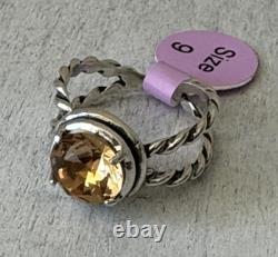 Sterling Silver 925 Twisted Ring W Round Cut Citrine Made in Israel Size 9