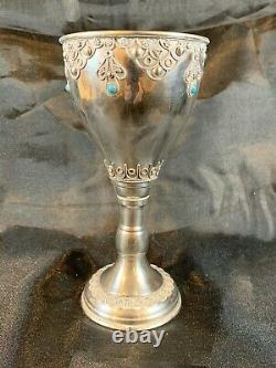 Sterling Silver 935 Turquoise Goblet Kiddush Cup Made In Israel Vintage Cup c765