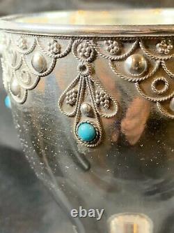 Sterling Silver 935 Turquoise Goblet Kiddush Cup Made In Israel Vintage Cup c765