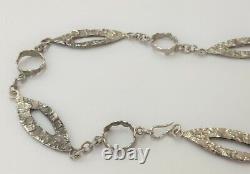 Sterling Silver Abstract Hand Made Textured Oval & Ring Large Necklace