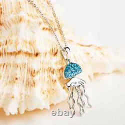 Sterling Silver Aqua Crystal Jellyfish Necklace Made in Ireland Gorgeous