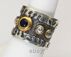 Sterling Silver Artisan Made Sterling Silver Sapphire Zircon Band Ring Size 8