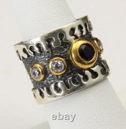 Sterling Silver Artisan Made Sterling Silver Sapphire Zircon Band Ring Size 8