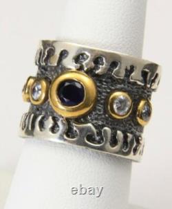 Sterling Silver Artisan Made Sterling Silver Sapphire Zircon Band Ring Size 8