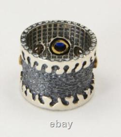 Sterling Silver Artisan Made Sterling Silver Sapphire Zircon Band Ring Size 8