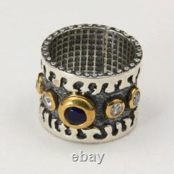 Sterling Silver Artisan Made Sterling Silver Sapphire Zircon Band Ring Size 8
