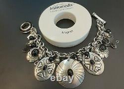 Sterling Silver Artist Made Navajo ONYX INLAY CHARM BRACELET Size 6 3/4. 66g