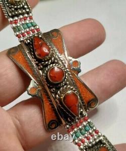 Sterling Silver Bracelet Red Coral native American hand made