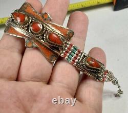 Sterling Silver Bracelet Red Coral native American hand made