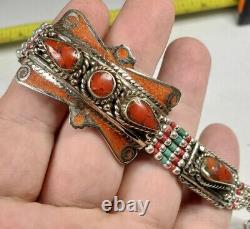 Sterling Silver Bracelet Red Coral native American hand made