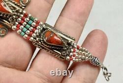 Sterling Silver Bracelet Red Coral native American hand made