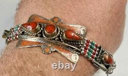 Sterling Silver Bracelet Red Coral native American hand made
