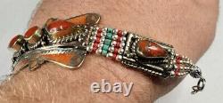 Sterling Silver Bracelet Red Coral native American hand made