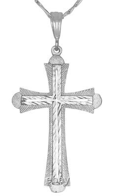 Sterling Silver Budded Cross Pendant Necklace Made in USA with Figaro Chain
