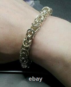 Sterling Silver Byzantine Mens Heavy Chain Bracelet 9 Inch Hand Made