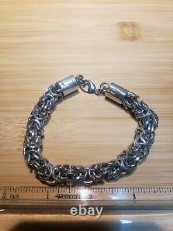 Sterling Silver Byzantine Mens Heavy Chain Bracelet 9 Inch Hand Made