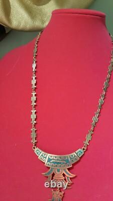 Sterling Silver COD Signed Hand Made Turquoise Inlay Long Necklace