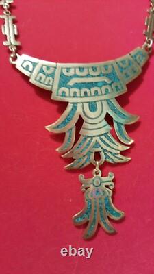 Sterling Silver COD Signed Hand Made Turquoise Inlay Long Necklace