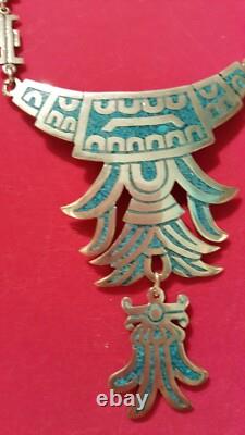 Sterling Silver COD Signed Hand Made Turquoise Inlay Long Necklace