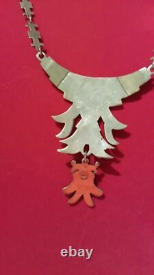 Sterling Silver COD Signed Hand Made Turquoise Inlay Long Necklace