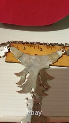 Sterling Silver COD Signed Hand Made Turquoise Inlay Long Necklace