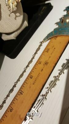Sterling Silver COD Signed Hand Made Turquoise Inlay Long Necklace