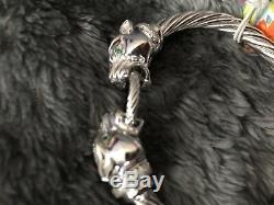 Sterling Silver CZ Double Panther Head Cuff Bracelet Made in Italy 35.4 grams