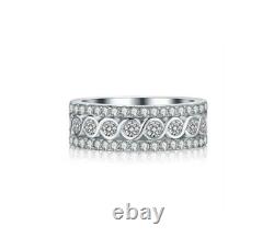Sterling Silver CZ Eternity Ring Halo Band Made with Swarovski Elements