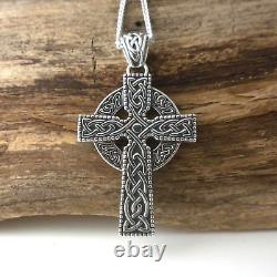 Sterling Silver Celtic Cross Irish made by Shanore 24 Chain Boxed Finished Back