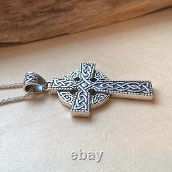 Sterling Silver Celtic Cross Irish made by Shanore 24 Chain Boxed Finished Back